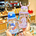 Water Bottle with Straw - BPA Free, Leak-Proof, Non-Toxic Plastic Water Bottle for Kids With Strap, Deer Horn Sipper Bottle for School and Home