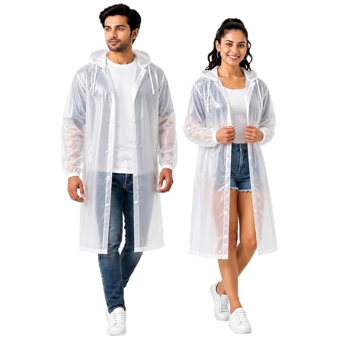 Waterproof Raincoat for Men & Women | Hooded Transparent Rain Wear with Sleeves | Reusable Long Rain Jacket for Bike Riding, Travel, Camping & Monsoon Protection
