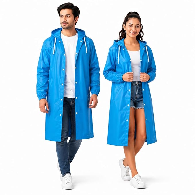 Waterproof Raincoat for Men & Women | Hooded Transparent Rain Wear with Sleeves | Reusable Long Rain Jacket for Bike Riding, Travel, Camping & Monsoon Protection