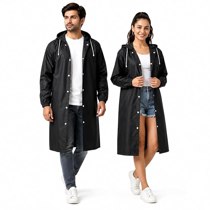 Waterproof Raincoat for Men & Women | Hooded Transparent Rain Wear with Sleeves | Reusable Long Rain Jacket for Bike Riding, Travel, Camping & Monsoon Protection