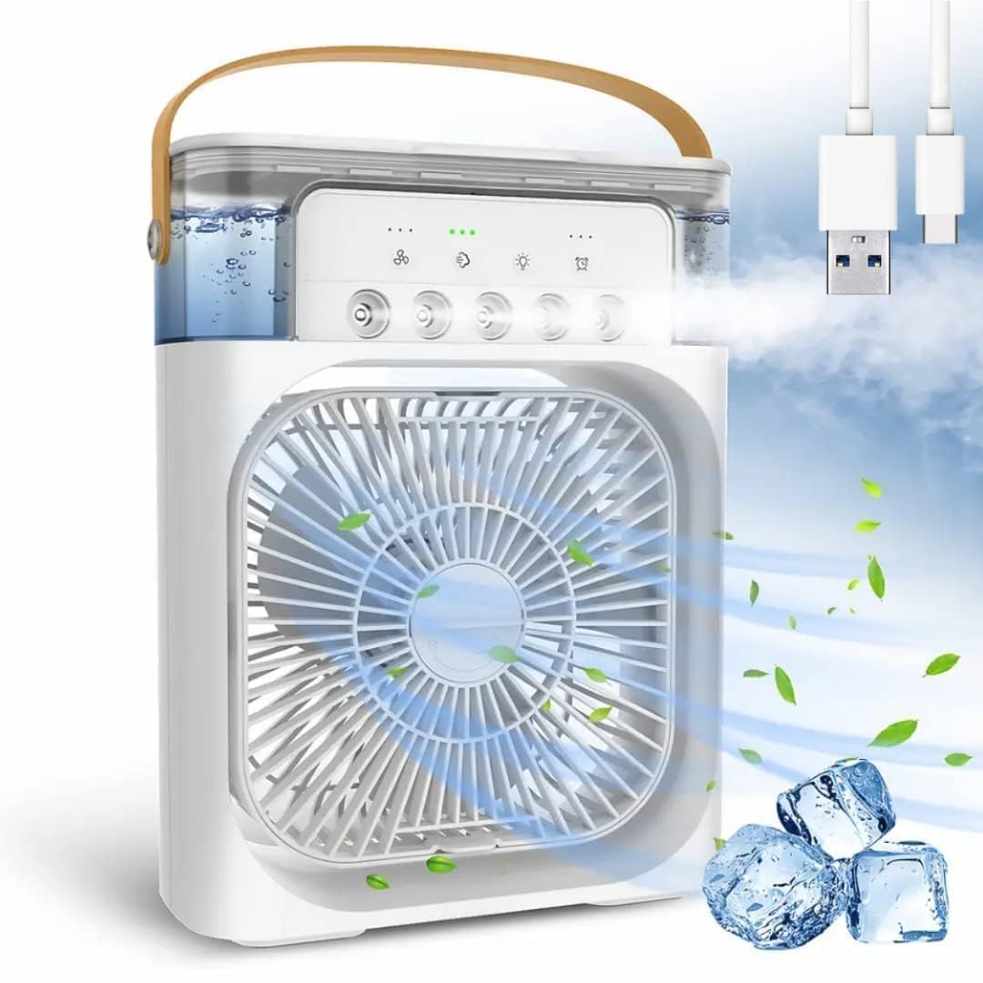 Portable Air Cooler Fan with Mist, USB Powered, Water Tank, 3 Speed Settings, Air Cooler Fan with Water Tank & USB Power, Mini Personal Cooler with 3 Speeds for Home, Office