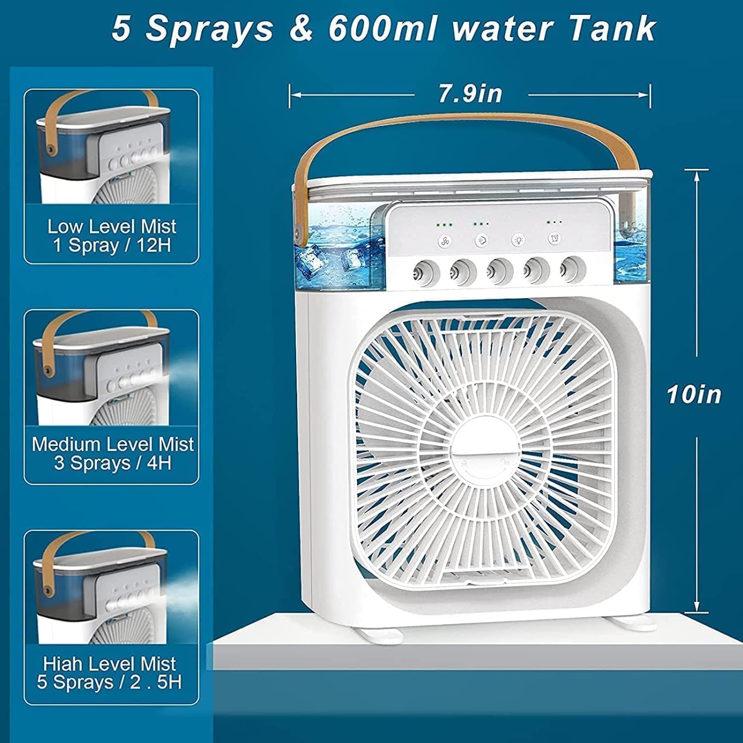 Portable Air Cooler Fan with Mist, USB Powered, Water Tank, 3 Speed Settings, Air Cooler Fan with Water Tank & USB Power, Mini Personal Cooler with 3 Speeds for Home, Office