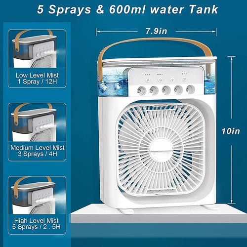 Portable Air Cooler Fan with Mist, USB Powered, Water Tank, 3 Speed Settings, Air Cooler Fan with Water Tank & USB Power, Mini Personal Cooler with 3 Speeds for Home, Office
