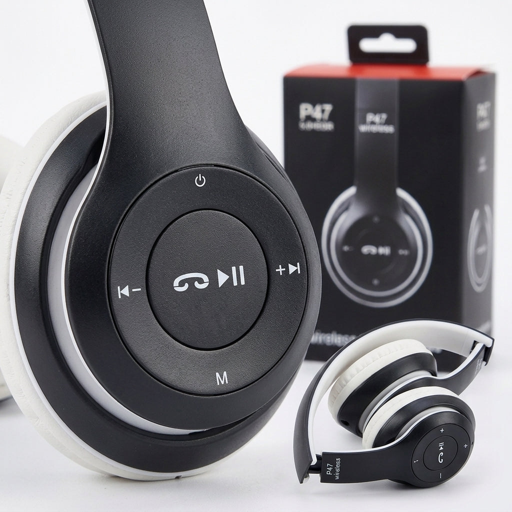 P47 Wireless Headphones budget-friendly, over-ear Bluetooth headphones designed for daily casual listening, sports, and travel.
