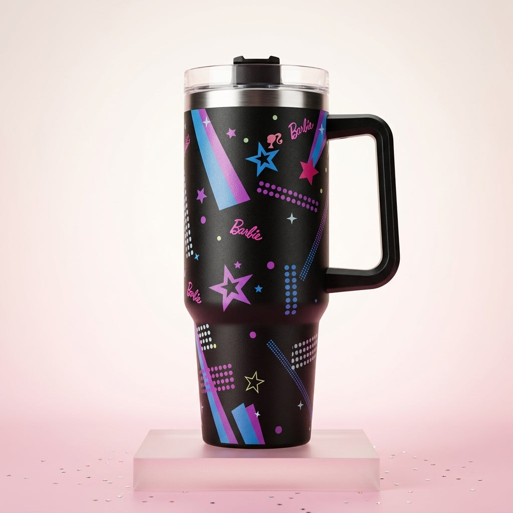 Stainless Steel Barbie Retro Pop 1200 ml Tumbler With Steel Straw