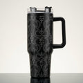 Stainless Steel Black Printed 1200 ml Tumbler With Steel Straw