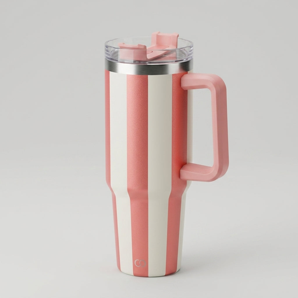 Stainless Steel Retro Striped 1200 ml Tumbler With Steel Straw