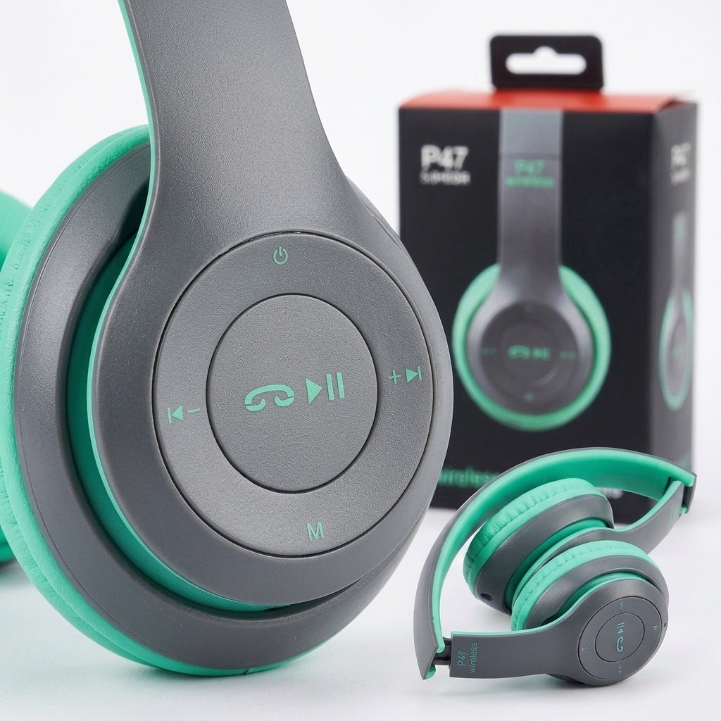 P47 Wireless Headphones budget-friendly, over-ear Bluetooth headphones designed for daily casual listening, sports, and travel.