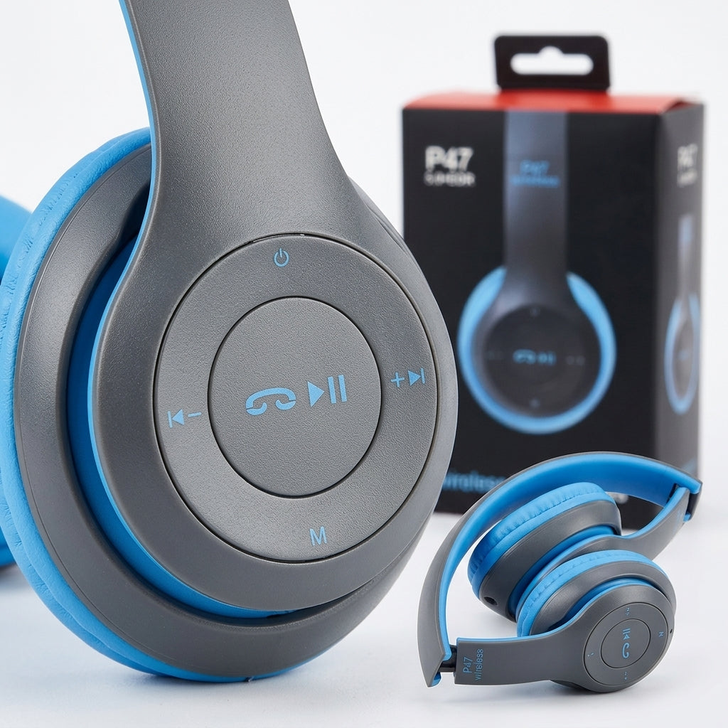 P47 Wireless Headphones budget-friendly, over-ear Bluetooth headphones designed for daily casual listening, sports, and travel.